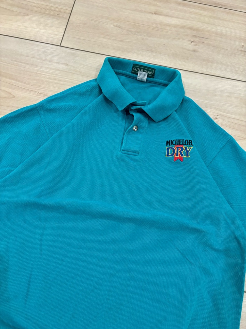 Michelob Dry Vintage 90s Teal Polo Shirt - Men's Collared Short Sleeve